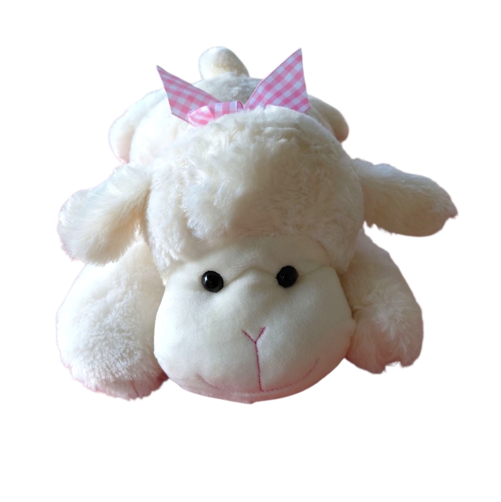 Kellytoy Cream Sheep Plush with Pink Bow